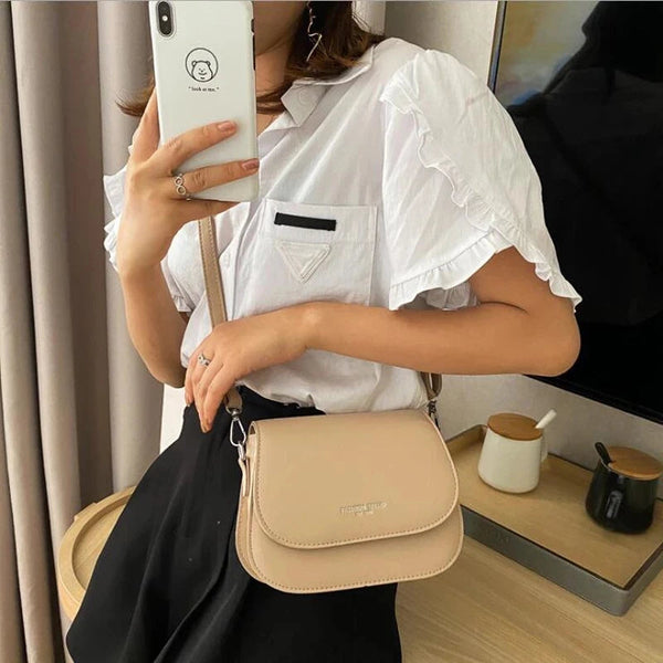 Yogodlns Trendy Saddle Shoulder Bag Women PU Leather Crossbody Bag Simple Solid Color Flap Messenger Bag Designer Handbags Pouch