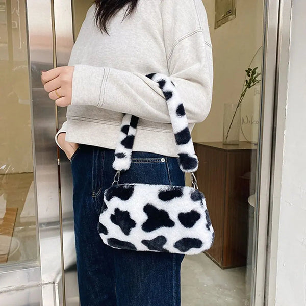 Chic Leopard Plush Shoulder Bag