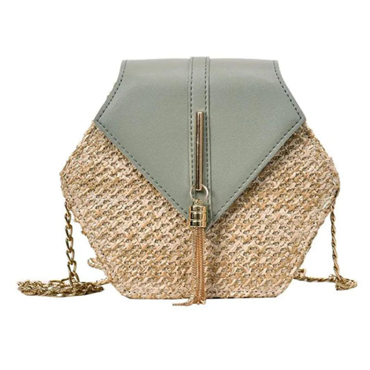 Hexagon Mulit Style Straw+leather Handbag Women Summer Rattan Bag Handmade Woven Beach Circle Bohemia Shoulder Bag 