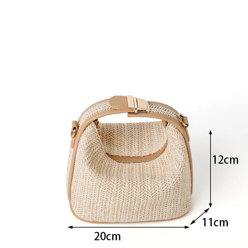 Yogodlns Summer Small Straw Handbag Trendy Shoulder Bag Woven Bucket Crossbody Bag Casual Seaside Beach Bag Gilrs Handle Tote 