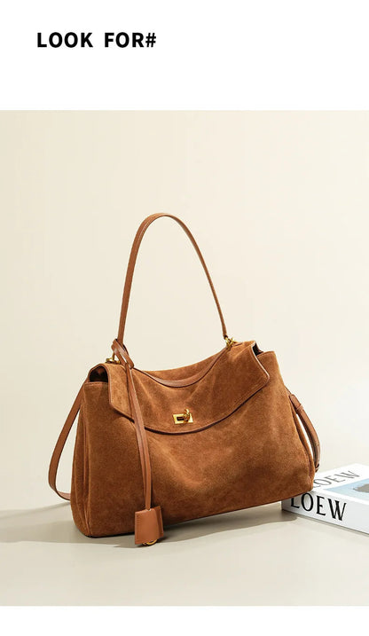 Rodeo bag women's genuine leather Kelly tote bag frosted cowhide large capacity single shoulder hand-held armpit bag 