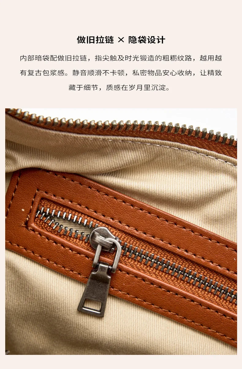Motingsome Hobo Bag Woman Genuine Leather Handbag 2025 New Vegetable-tanned Cowhide Purses Large-capacity Niche Underarm Bags 