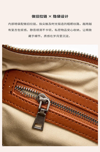 Motingsome Hobo Bag Woman Genuine Leather Handbag 2025 New Vegetable-tanned Cowhide Purses Large-capacity Niche Underarm Bags 