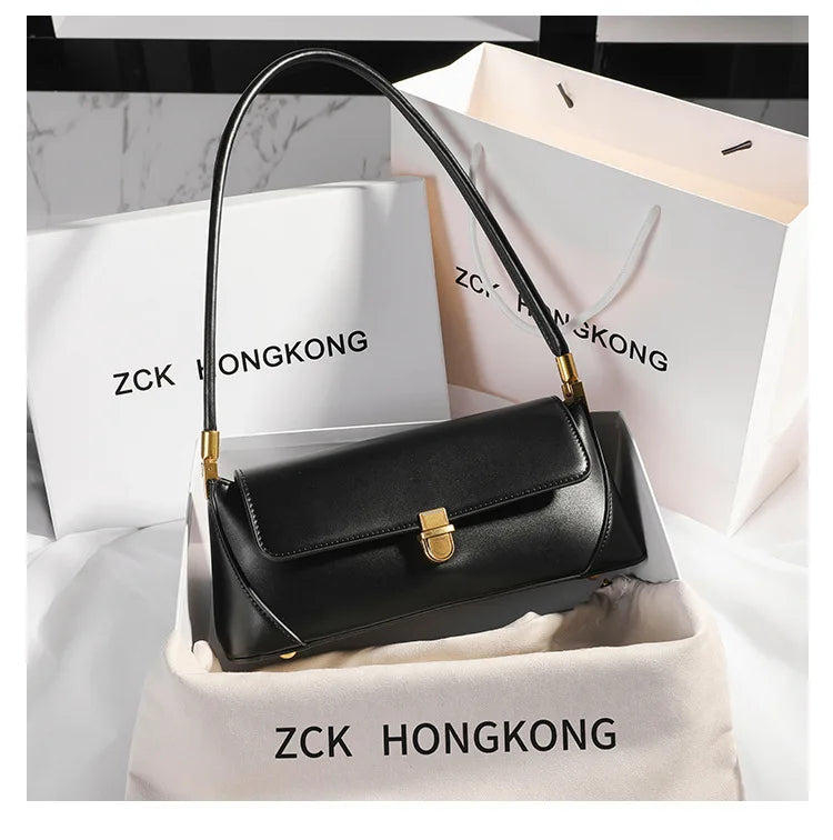 Armpit bag retro niche design high-end solid color one-shoulder portable genuine leather women's bag spring and summer versatile 