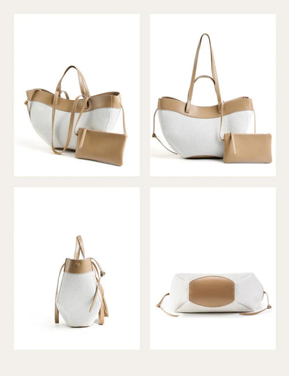 Motingsome Summer Tote Bag Woman Holiday Handbag Luxury Designer Bags Cotton Fabric with Cow Leather Shoulder Purses 2025 New 