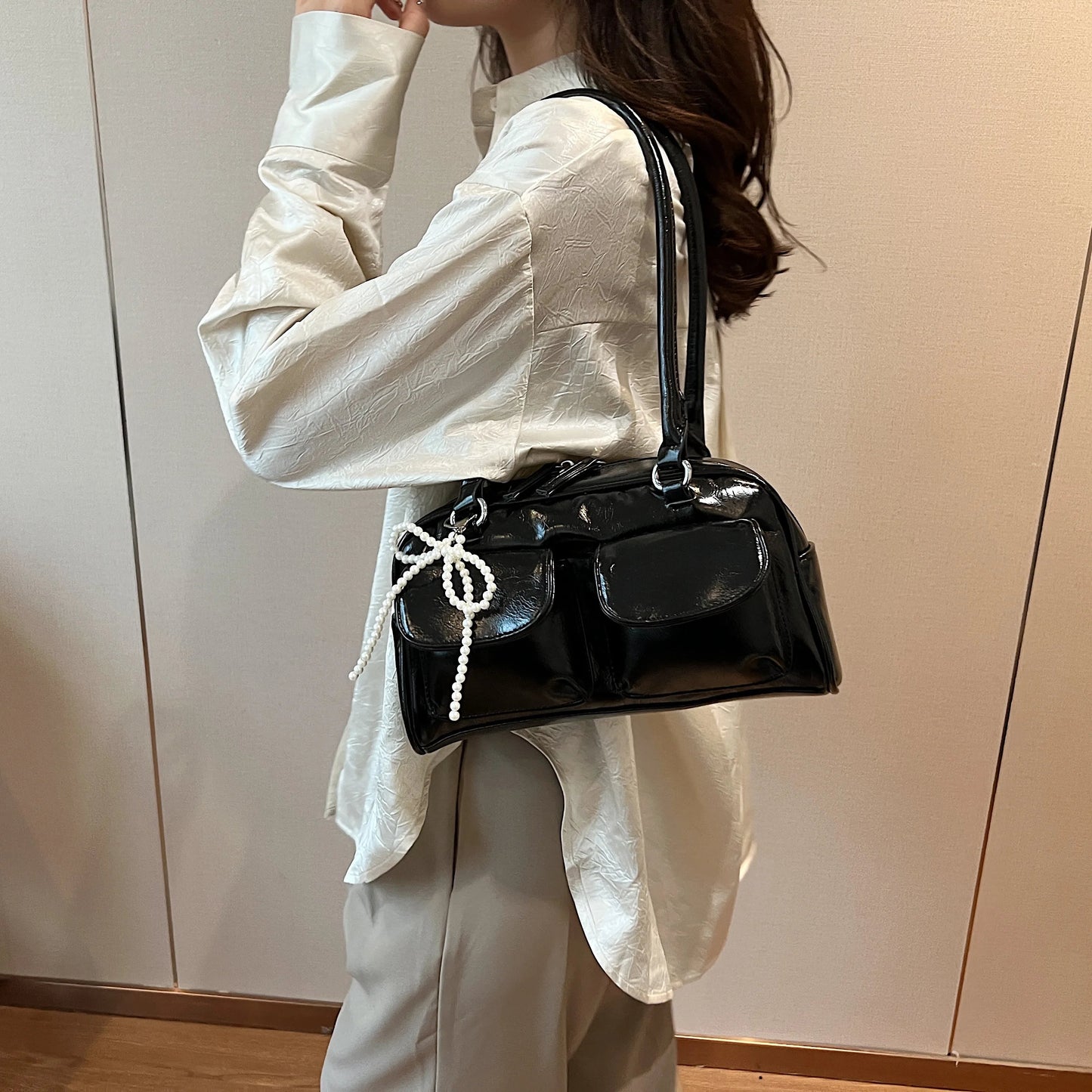 Fashionable Underarm Bow Bag for Women 2024 Korean Edition New Simple Leisure Pillow Bag Trendy Versatile Shoulder Bag 
