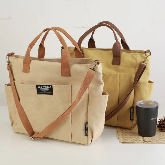 Thickened Canvas Shoulder Bags for Women Casual Student Ladies Laptop Tote Book Handbags Simple Multipocket Men Crossbody Bag 