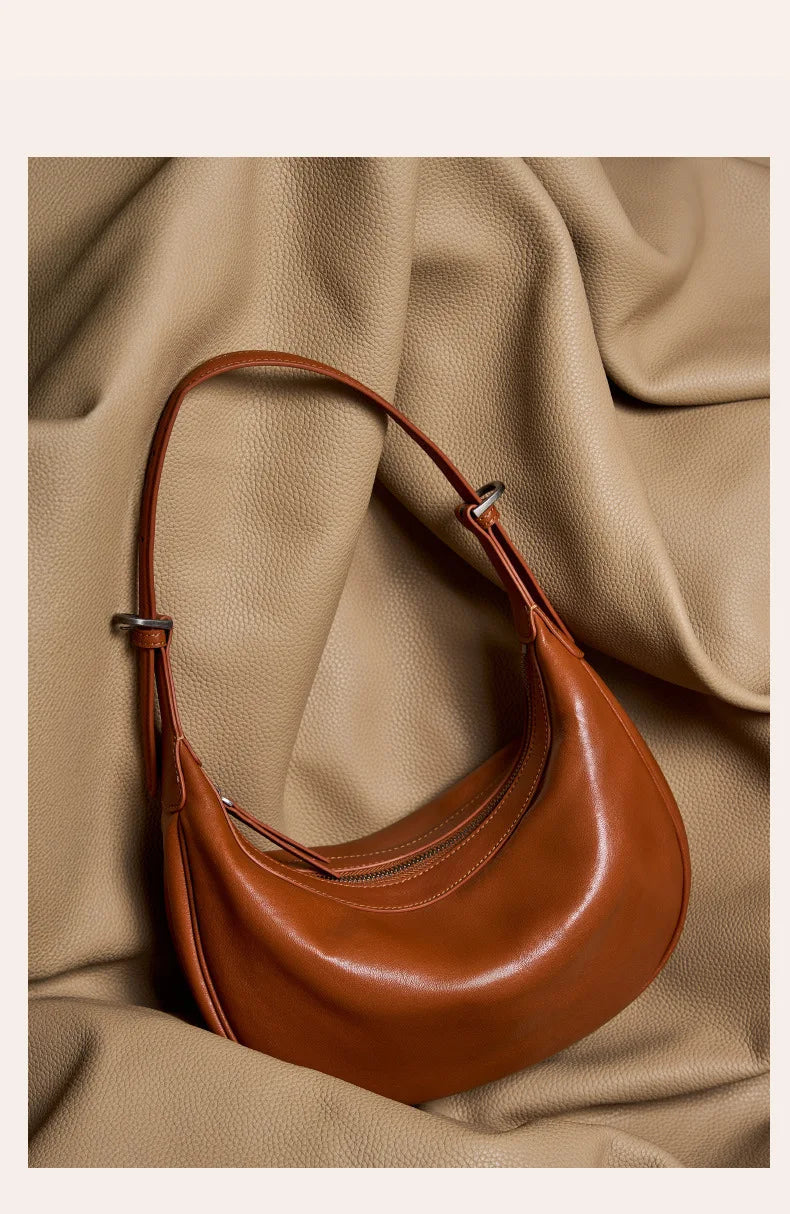 Motingsome Hobo Bag Woman Genuine Leather Handbag 2025 New Vegetable-tanned Cowhide Purses Large-capacity Niche Underarm Bags 