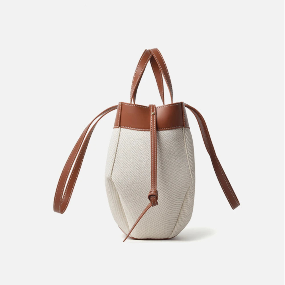 Motingsome Summer Tote Bag Woman Holiday Handbag Luxury Designer Bags Cotton Fabric with Cow Leather Shoulder Purses 2025 New 