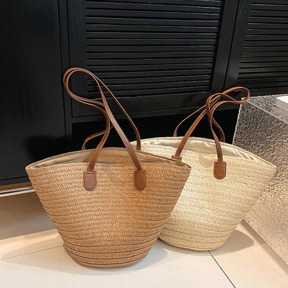 Women's Large Capacity Shoulder Bag Summer Straw Woven Basket Handbag Fashion Female Luxury Designer Beach Bag Bali Shopper Tote 