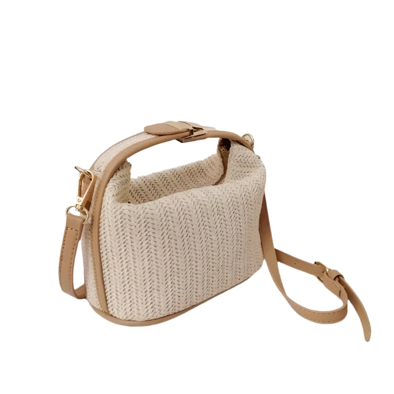 Yogodlns Summer Small Straw Handbag Trendy Shoulder Bag Woven Bucket Crossbody Bag Casual Seaside Beach Bag Gilrs Handle Tote 