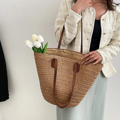 Women's Large Capacity Shoulder Bag Summer Straw Woven Basket Handbag Fashion Female Luxury Designer Beach Bag Bali Shopper Tote 