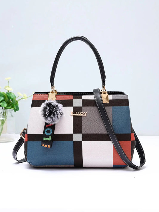 New luxury handbag for women with random grid design, fashionable shoulder bag, women's handbag 