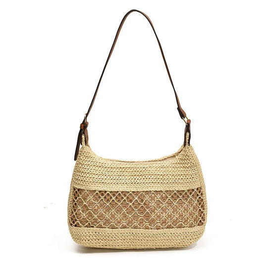 Large Capacity Summer Straw Weaving Shoulder Bag Women's Handmade Crochet Beach Handbag Woven Hollow out Underarm Knitting Bag 