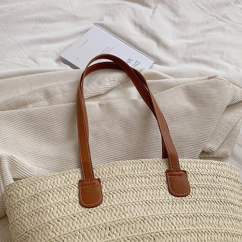 Women's Large Capacity Shoulder Bag Summer Straw Woven Basket Handbag Fashion Female Luxury Designer Beach Bag Bali Shopper Tote 