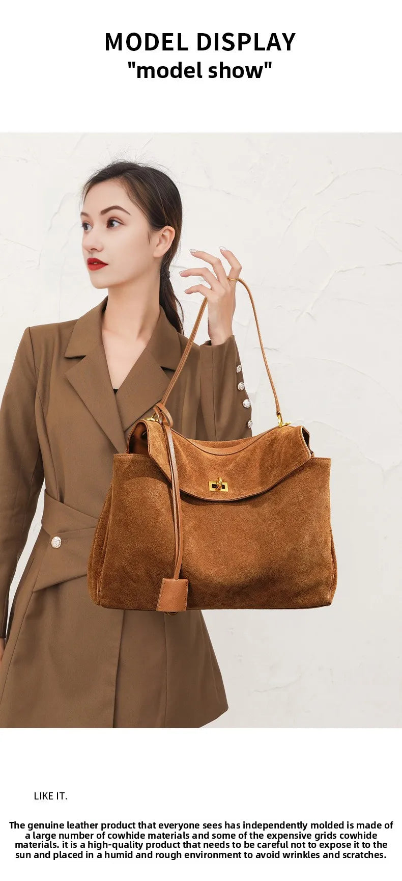 Rodeo bag women's genuine leather Kelly tote bag frosted cowhide large capacity single shoulder hand-held armpit bag 