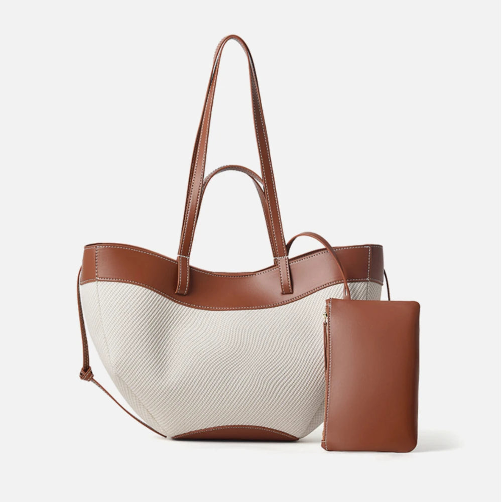 Motingsome Summer Tote Bag Woman Holiday Handbag Luxury Designer Bags Cotton Fabric with Cow Leather Shoulder Purses 2025 New 