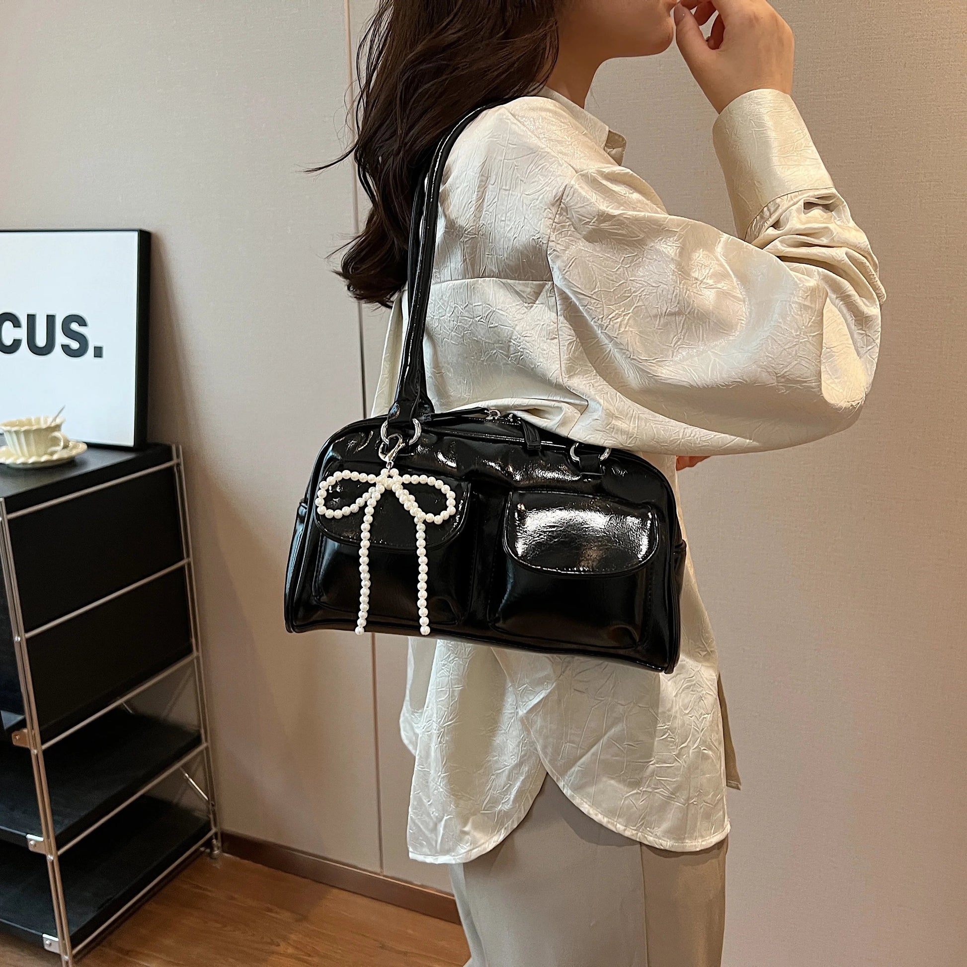 Fashionable Underarm Bow Bag for Women 2024 Korean Edition New Simple Leisure Pillow Bag Trendy Versatile Shoulder Bag 