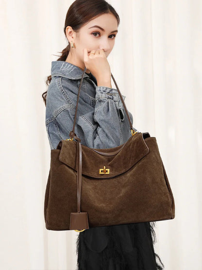 Rodeo bag women's genuine leather Kelly tote bag frosted cowhide large capacity single shoulder hand-held armpit bag 
