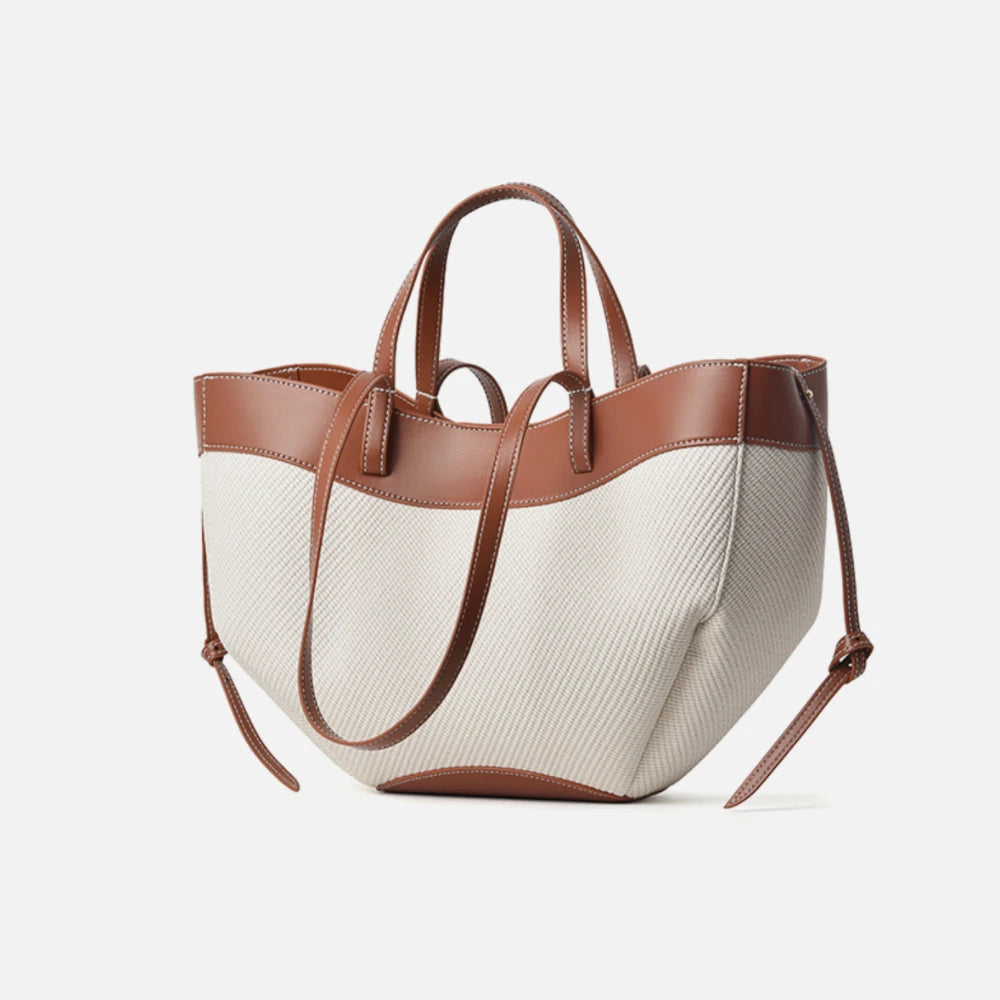 Motingsome Summer Tote Bag Woman Holiday Handbag Luxury Designer Bags Cotton Fabric with Cow Leather Shoulder Purses 2025 New 