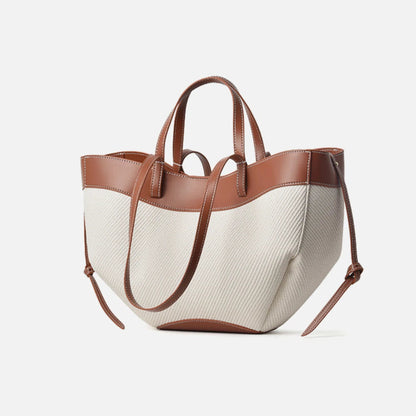 Motingsome Summer Tote Bag Woman Holiday Handbag Luxury Designer Bags Cotton Fabric with Cow Leather Shoulder Purses 2025 New 