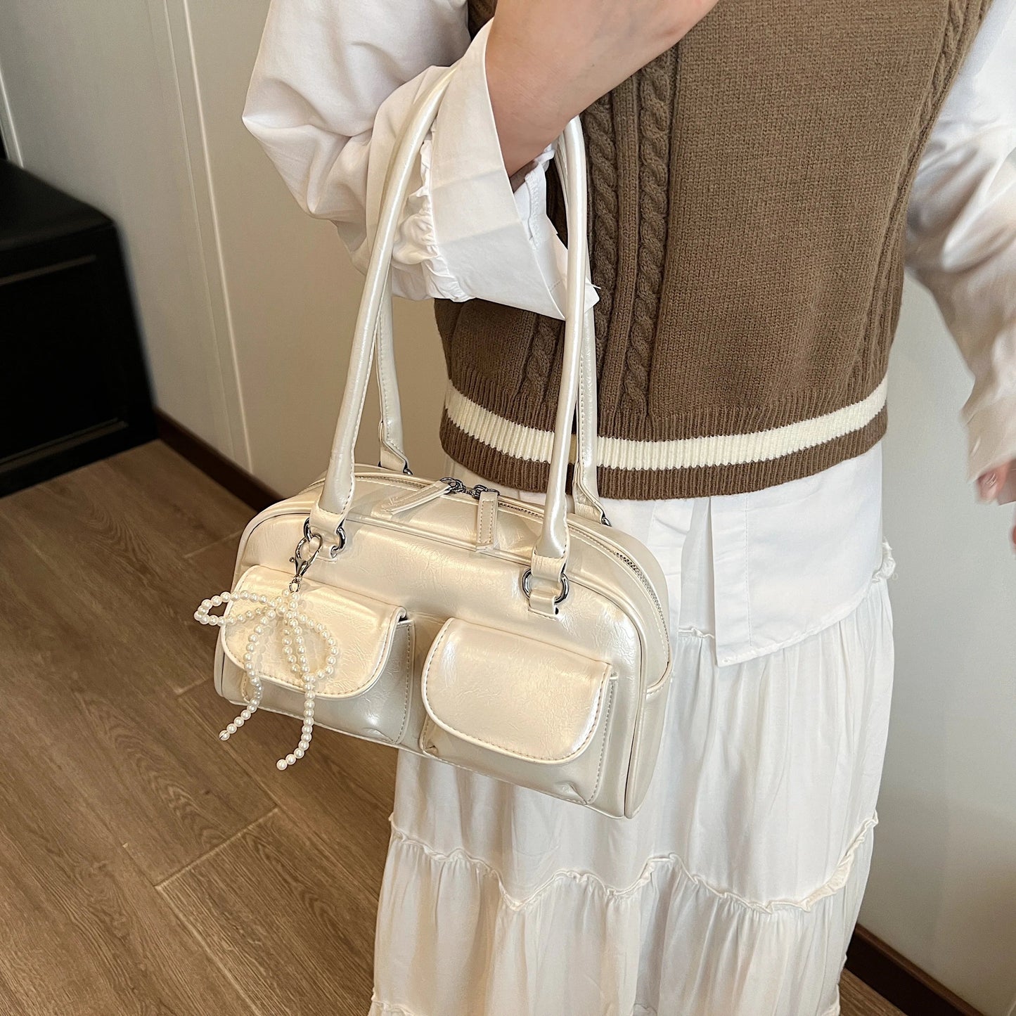 Fashionable Underarm Bow Bag for Women 2024 Korean Edition New Simple Leisure Pillow Bag Trendy Versatile Shoulder Bag 
