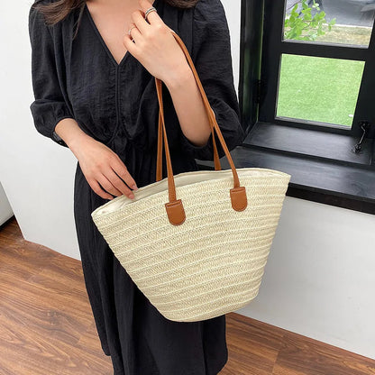 Women's Large Capacity Shoulder Bag Summer Straw Woven Basket Handbag Fashion Female Luxury Designer Beach Bag Bali Shopper Tote 