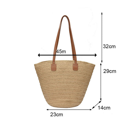 Women's Large Capacity Shoulder Bag Summer Straw Woven Basket Handbag Fashion Female Luxury Designer Beach Bag Bali Shopper Tote 