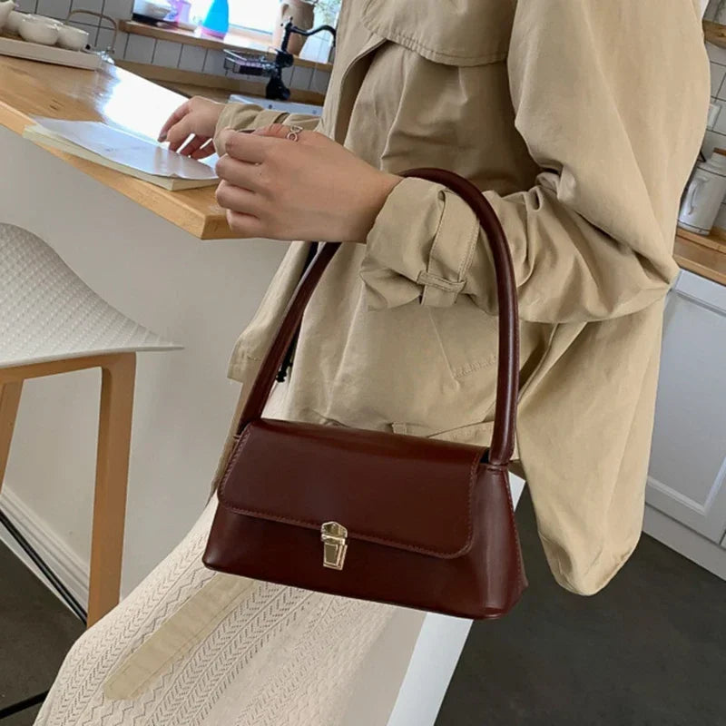 Women's Shoulder Bag Handbag Retro Underarm Bag Fashion Simple Solid Color New Hand Shoulder Bag 