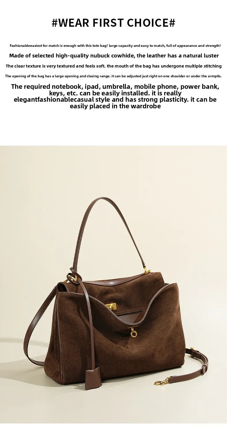 Rodeo bag women's genuine leather Kelly tote bag frosted cowhide large capacity single shoulder hand-held armpit bag 