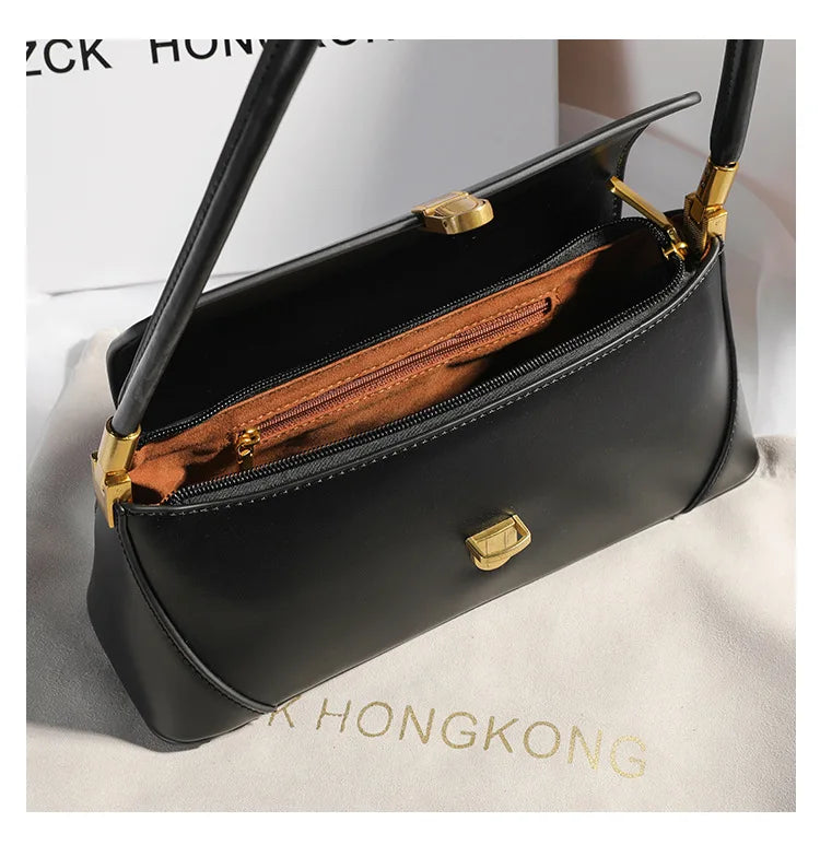 Armpit bag retro niche design high-end solid color one-shoulder portable genuine leather women's bag spring and summer versatile 