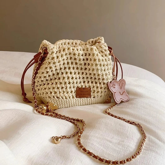 Women's Chic Summer Knit Crossbody Bag with Adjustable Strap  Versatile Commuter Handbag with Polyester Lining 