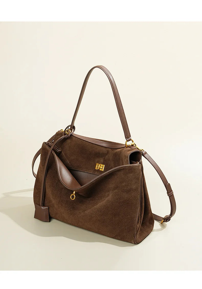 Rodeo bag women's genuine leather Kelly tote bag frosted cowhide large capacity single shoulder hand-held armpit bag 