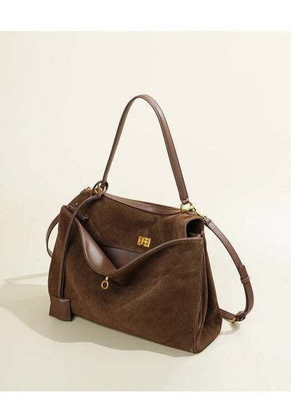 Rodeo bag women's genuine leather Kelly tote bag frosted cowhide large capacity single shoulder hand-held armpit bag 