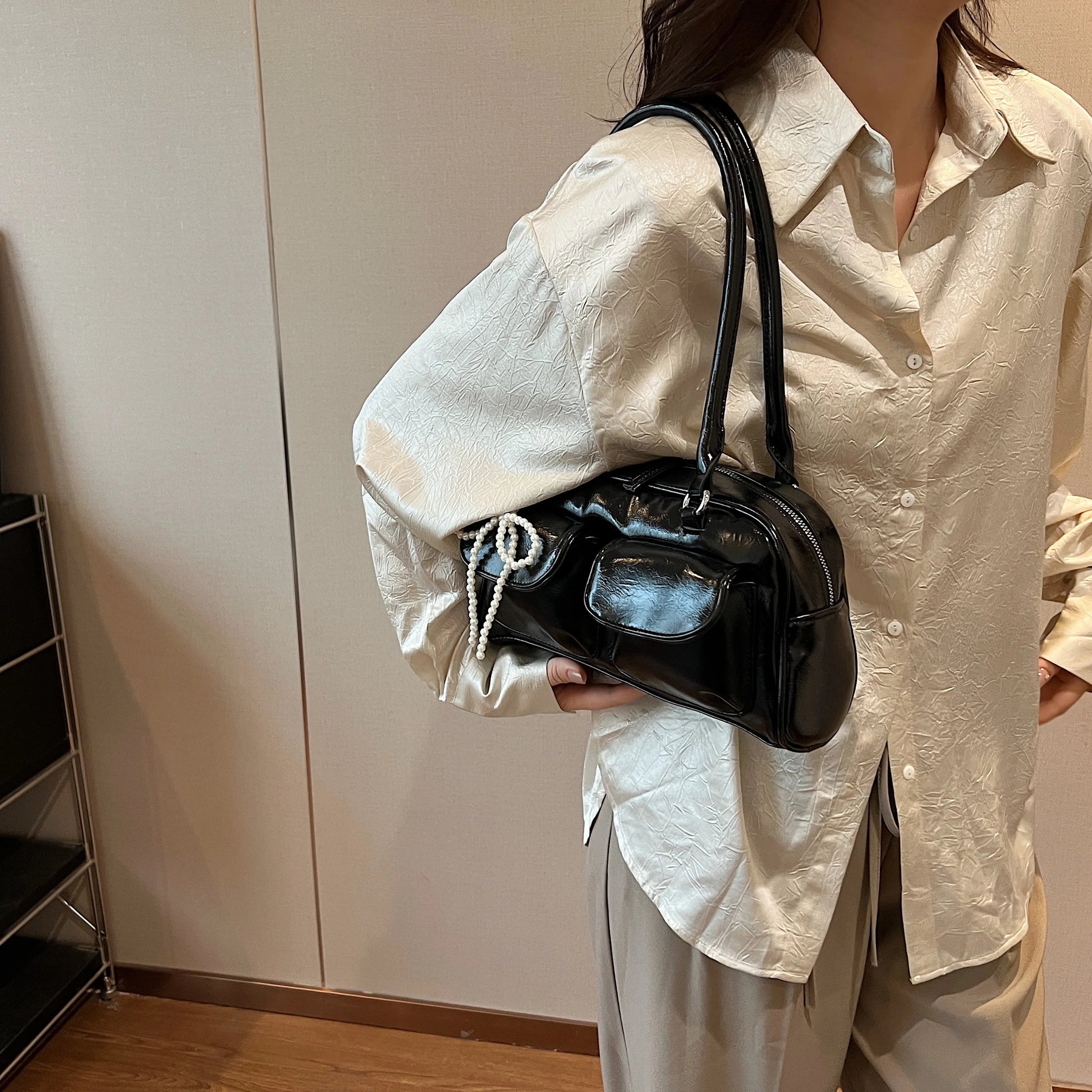 Fashionable Underarm Bow Bag for Women 2024 Korean Edition New Simple Leisure Pillow Bag Trendy Versatile Shoulder Bag 