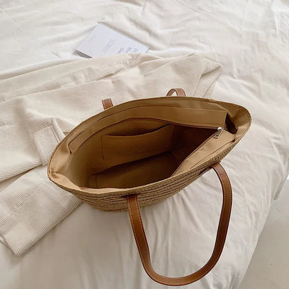 Women's Large Capacity Shoulder Bag Summer Straw Woven Basket Handbag Fashion Female Luxury Designer Beach Bag Bali Shopper Tote 