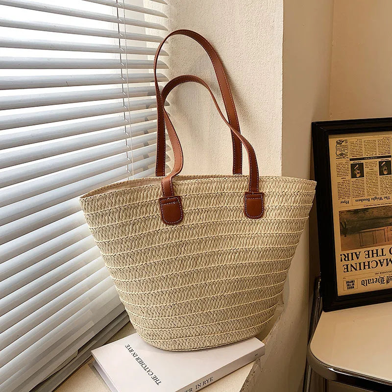 Women's Large Capacity Shoulder Bag Summer Straw Woven Basket Handbag Fashion Female Luxury Designer Beach Bag Bali Shopper Tote 