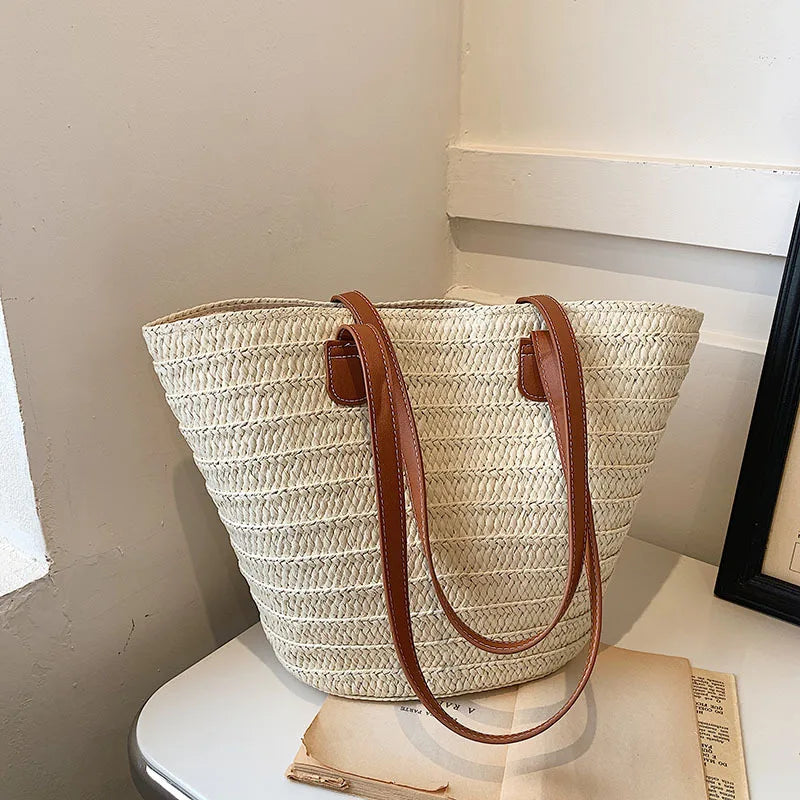 Women's Large Capacity Shoulder Bag Summer Straw Woven Basket Handbag Fashion Female Luxury Designer Beach Bag Bali Shopper Tote 