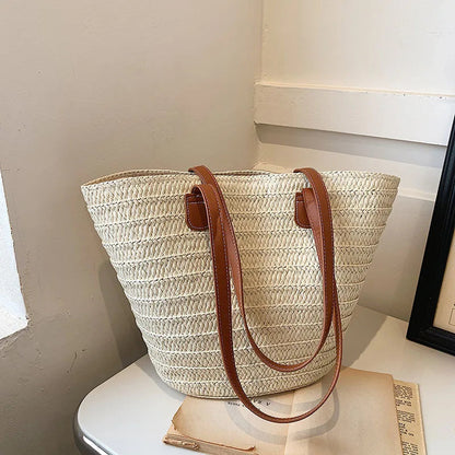 Women's Large Capacity Shoulder Bag Summer Straw Woven Basket Handbag Fashion Female Luxury Designer Beach Bag Bali Shopper Tote 