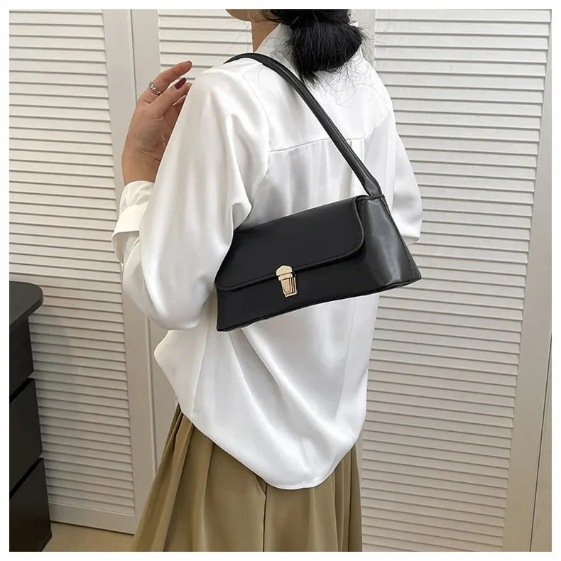 Women's Shoulder Bag Handbag Retro Underarm Bag Fashion Simple Solid Color New Hand Shoulder Bag 