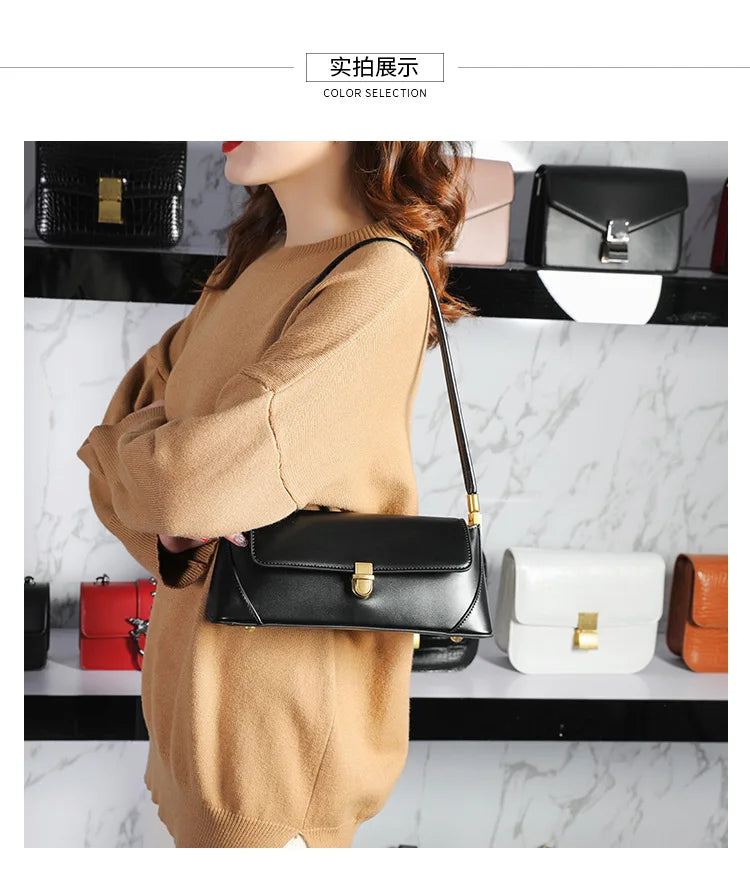 Armpit bag retro niche design high-end solid color one-shoulder portable genuine leather women's bag spring and summer versatile 