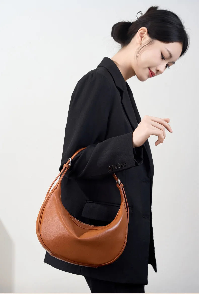 Motingsome Hobo Bag Woman Genuine Leather Handbag 2025 New Vegetable-tanned Cowhide Purses Large-capacity Niche Underarm Bags 