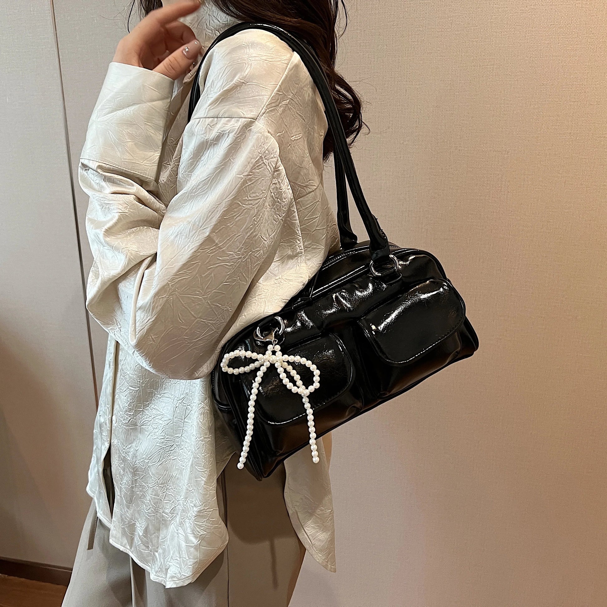 Fashionable Underarm Bow Bag for Women 2024 Korean Edition New Simple Leisure Pillow Bag Trendy Versatile Shoulder Bag 