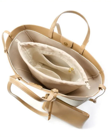 Motingsome Summer Tote Bag Woman Holiday Handbag Luxury Designer Bags Cotton Fabric with Cow Leather Shoulder Purses 2025 New 