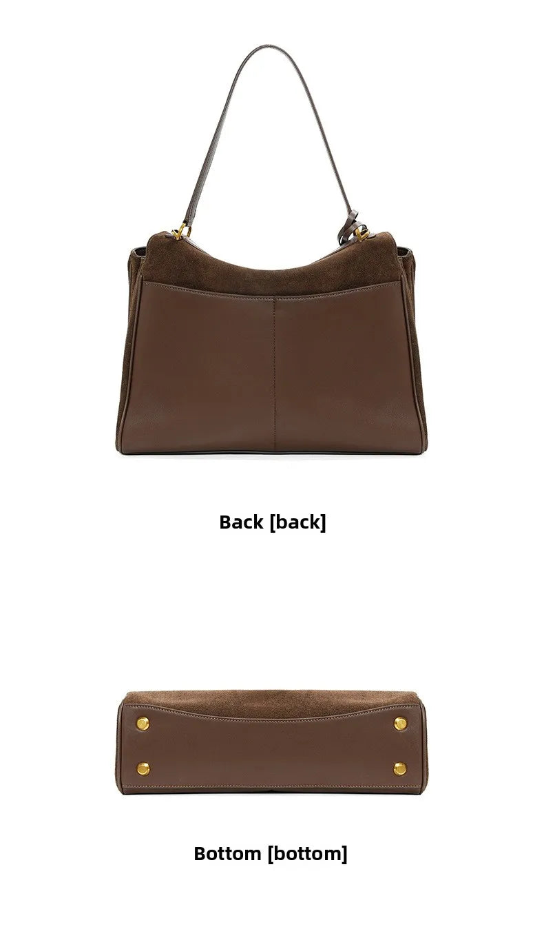 Rodeo bag women's genuine leather Kelly tote bag frosted cowhide large capacity single shoulder hand-held armpit bag 