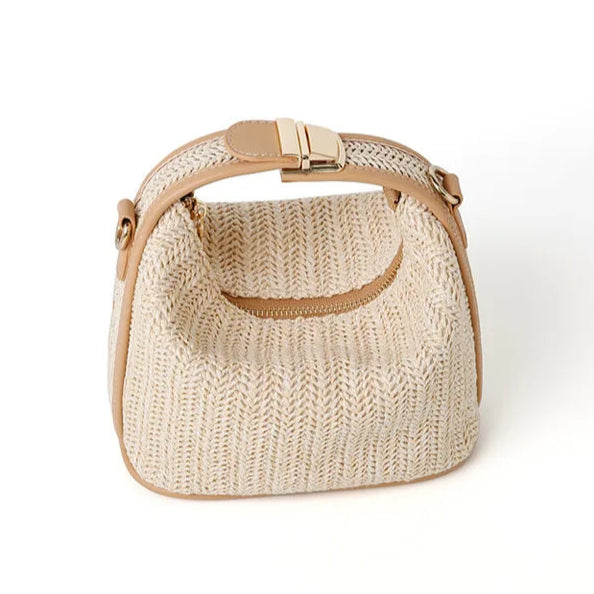 Yogodlns Summer Small Straw Handbag Trendy Shoulder Bag Woven Bucket Crossbody Bag Casual Seaside Beach Bag Gilrs Handle Tote 