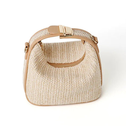 Yogodlns Summer Small Straw Handbag Trendy Shoulder Bag Woven Bucket Crossbody Bag Casual Seaside Beach Bag Gilrs Handle Tote 