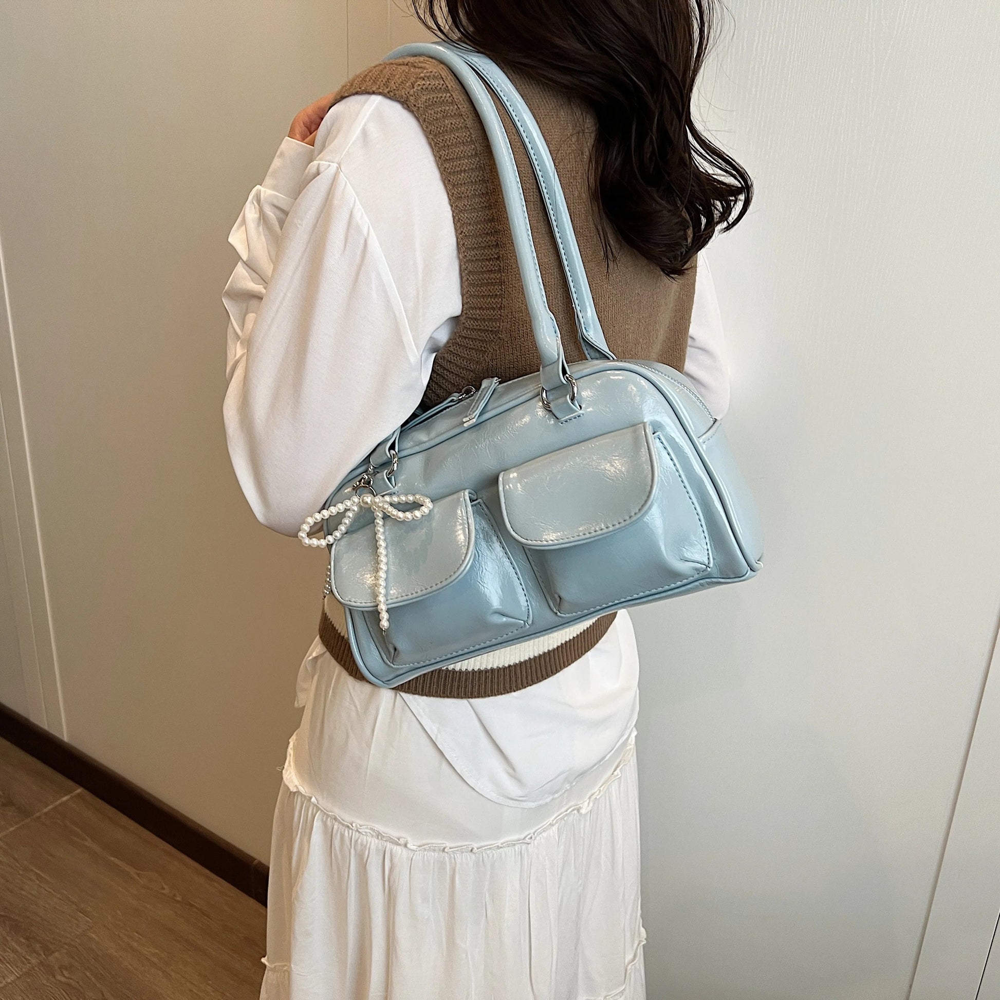 Fashionable Underarm Bow Bag for Women 2024 Korean Edition New Simple Leisure Pillow Bag Trendy Versatile Shoulder Bag 