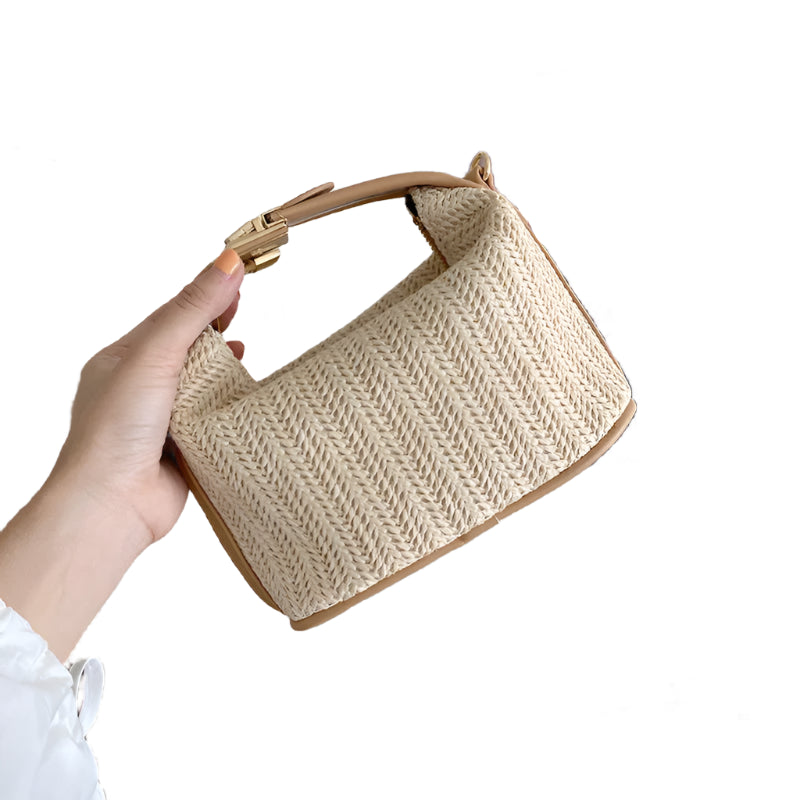 Yogodlns Summer Small Straw Handbag Trendy Shoulder Bag Woven Bucket Crossbody Bag Casual Seaside Beach Bag Gilrs Handle Tote 