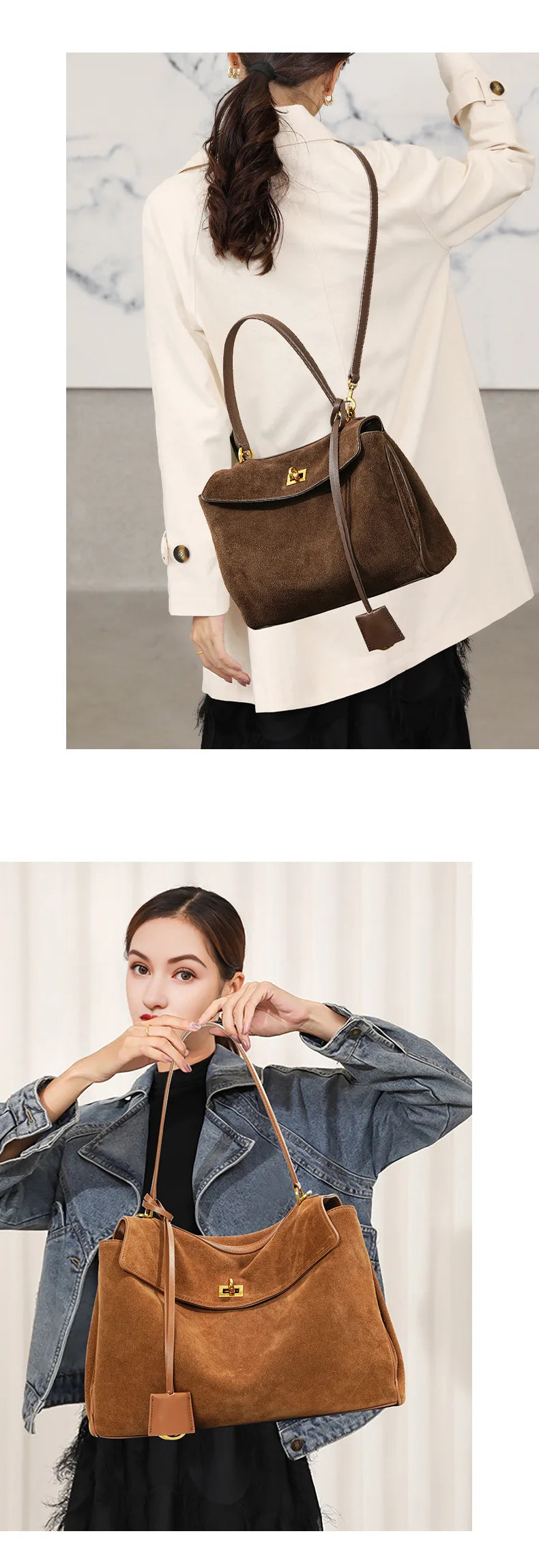 Rodeo bag women's genuine leather Kelly tote bag frosted cowhide large capacity single shoulder hand-held armpit bag 